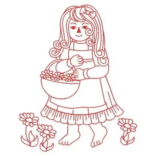 Flower Basket Girl Embroidery Design High Quality