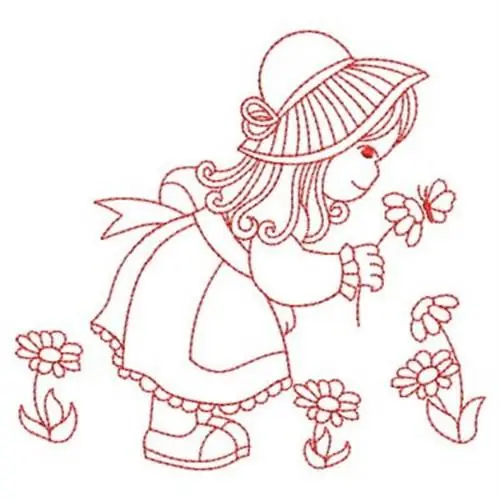 Grab Now Redwork Flower Girl Embroidery Design