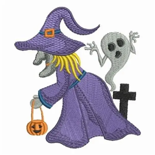 Premium Witch & Ghost Embroidery Design