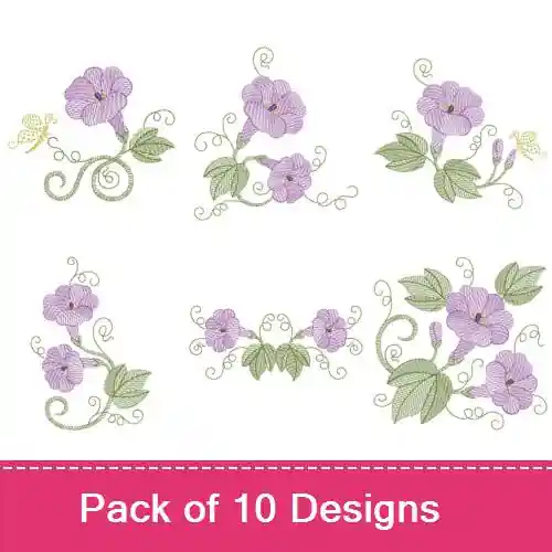 Same Day Shipping Vintage Morning Glory Embroidery design pack by Ace Points, Embroidery Packs on EmbroideryDesigns.com