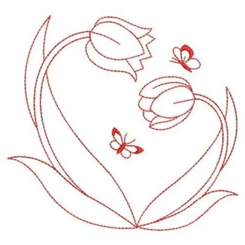 Redwork Tulips Embroidery Design Same Day Shipping