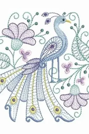 Buy Direct Swirly Peacock Embroidery Design
