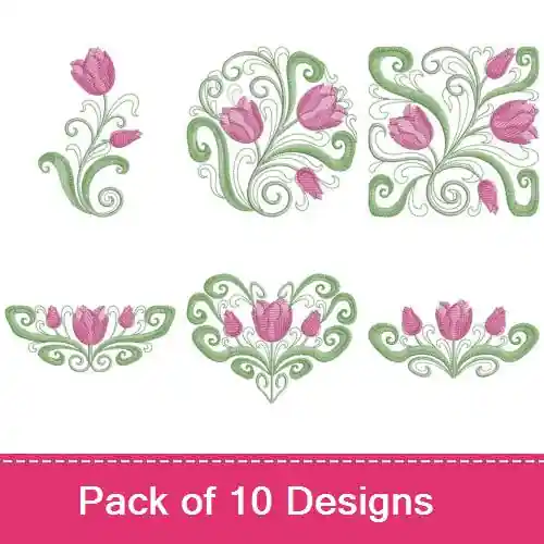 Art Deco Tulips Embroidery design pack by Ace Points, Embroidery Packs on EmbroideryDesigns.com Reduced Price