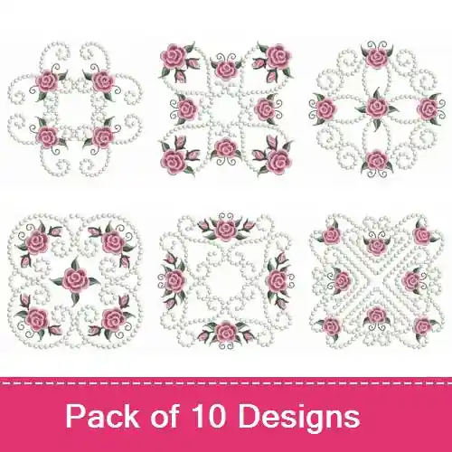 Pearl Roses Quilt 4 Embroidery design pack by Ace Points, Embroidery Packs on EmbroideryDesigns.com Hot Deal
