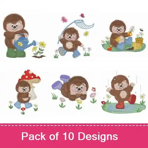 Baby Hedgehog Embroidery design pack by Ace Points, Embroidery Packs on EmbroideryDesigns.com Free Returns