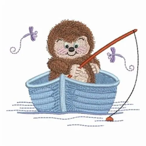 Time-Limited Fishing Hedgehog Embroidery Design