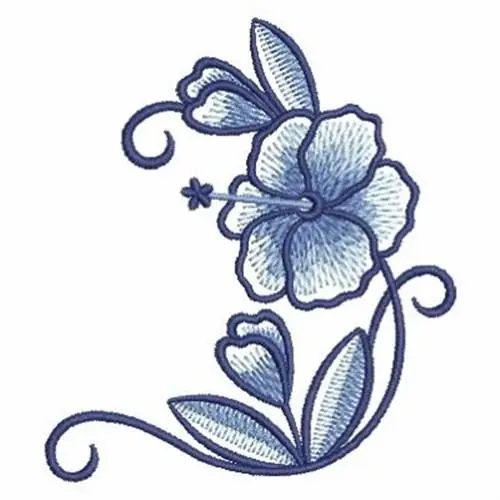 Fresh Stock Delft Blue Hibiscus Embroidery Design
