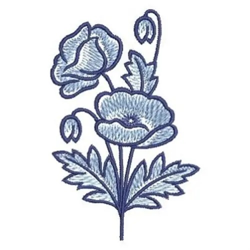 One Day Deal Delft Blue Poppy Embroidery Design