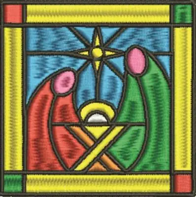 Handmade Stained Glass Nativity Embroidery Design