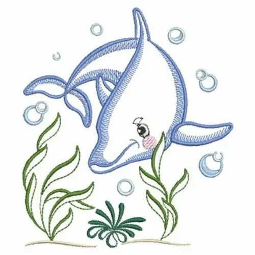 Dolphin In Seaweed Embroidery Design Time-Limited