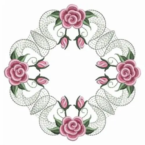 Pearl Roses Circle Embroidery Design High Quality