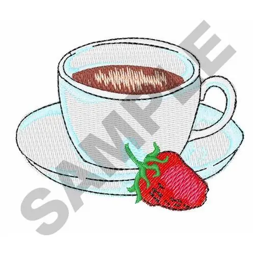 Luxury COFFEE CUP AND STRAWBERRY Embroidery Design