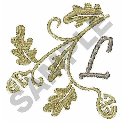 OAK LEAF UPPER CASE L Embroidery Design Warranty Included