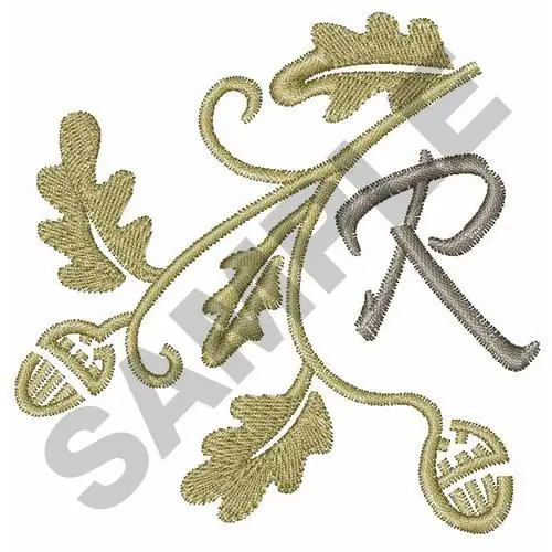 OAK LEAF UPPER CASE R Embroidery Design One Day Deal