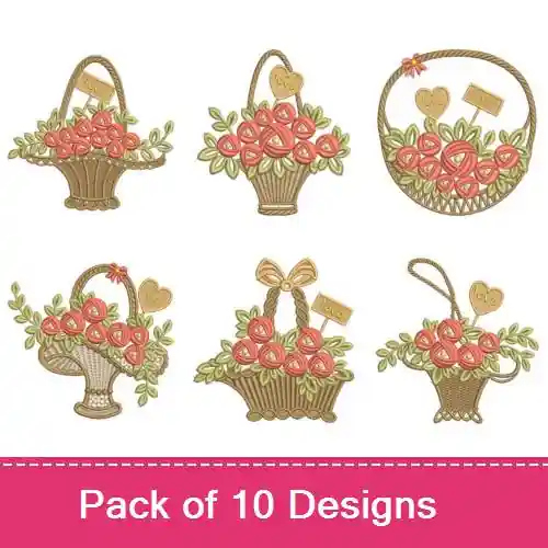 Heirloom Rose Baskets Embroidery design pack by Ace Points, Embroidery Packs on EmbroideryDesigns.com Brand New