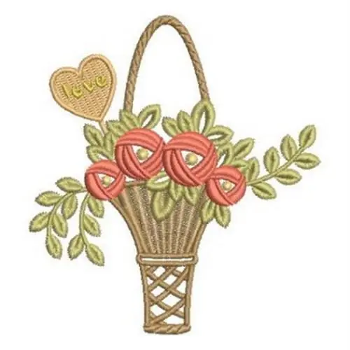 Handmade Heirloom Rose Basket Embroidery Design