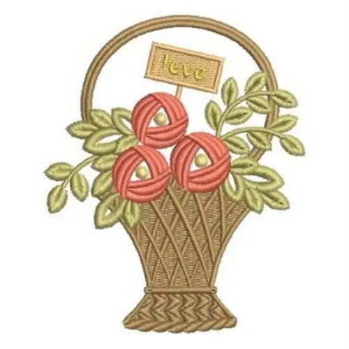 Heirloom Rose Basket Embroidery Design Certified