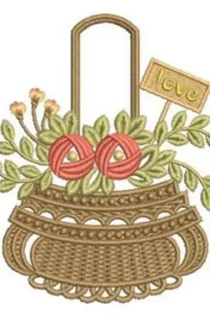 Bargain Heirloom Rose Basket Embroidery Design