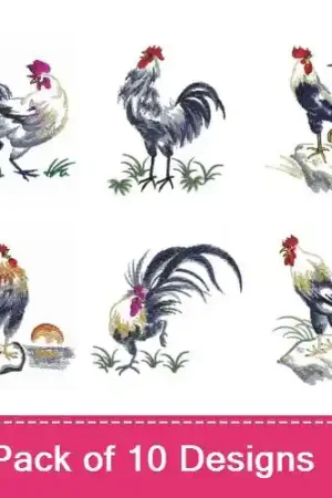 Brush Painting Roosters Embroidery design pack by Ace Points, Embroidery Packs on EmbroideryDesigns.com Buy Online