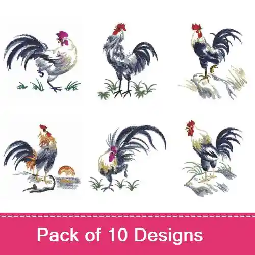 Brush Painting Roosters Embroidery design pack by Ace Points, Embroidery Packs on EmbroideryDesigns.com Buy Online