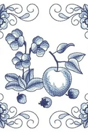Blue Jacobean Apple Embroidery Design Limited Time