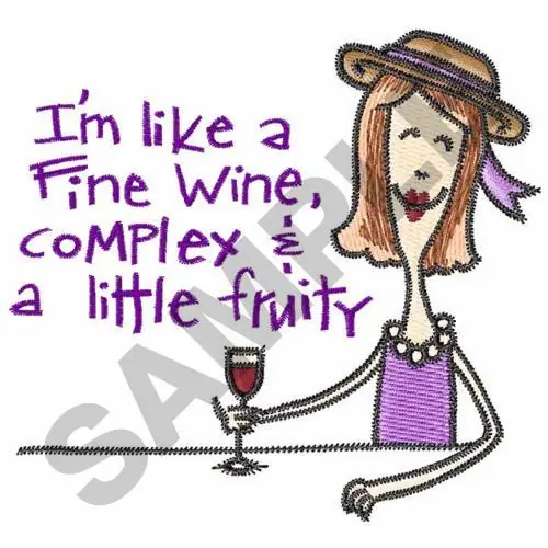 LADY DRINKING WINE Embroidery Design Reduced Price