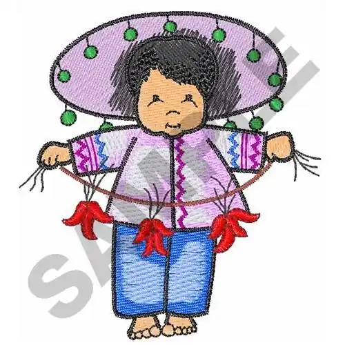 CHILD WITH CHILI PEPPERS Embroidery Design Free Shipping