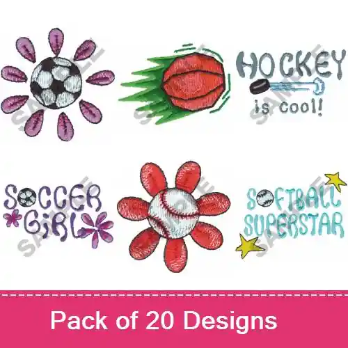 GIRL SPORTS II Embroidery design pack by Great Notions, Embroidery Packs on EmbroideryDesigns.com Seasonal Sale