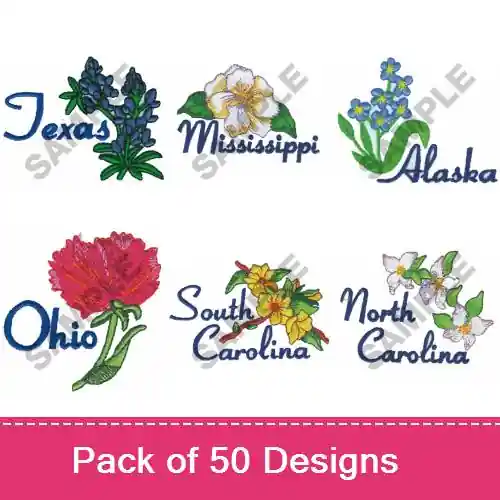 STATE FLOWERS I Embroidery design pack by Great Notions, Embroidery Packs on EmbroideryDesigns.com Budget
