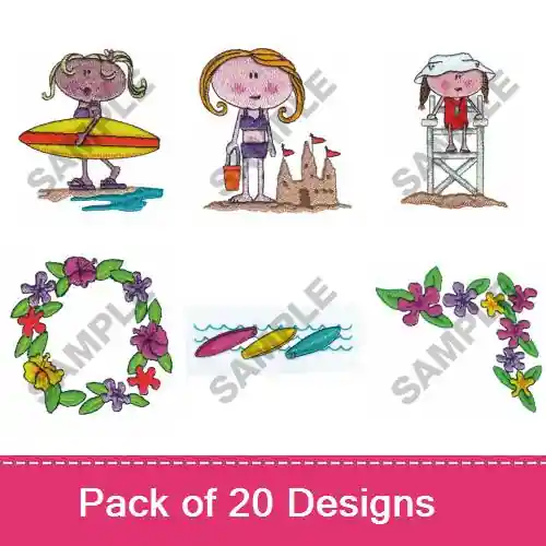 SURFER GIRL I Embroidery design pack by Great Notions, Embroidery Packs on EmbroideryDesigns.com Markdown
