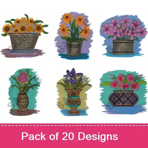 Sale FLORAL POTTERY I Embroidery design pack by Great Notions, Embroidery Packs on EmbroideryDesigns.com