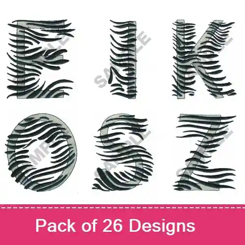 Last Chance ZEBRA ALPHABET Embroidery design pack by Great Notions, Embroidery Packs on EmbroideryDesigns.com