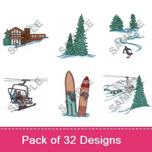 Professional Grade SKI LODGE Embroidery design pack by Great Notions, Embroidery Packs on EmbroideryDesigns.com