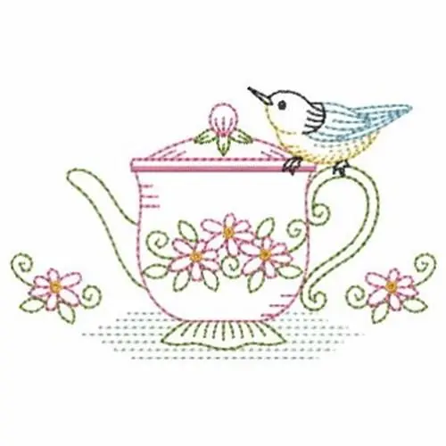 Time-Limited Vintage Teapot Embroidery Design