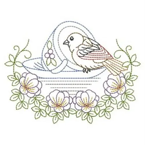 Vintage Teacup & Bird Embroidery Design Bargain