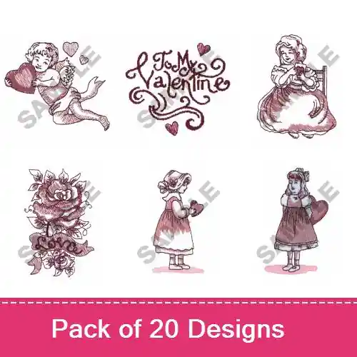 Special Discount Vintage Valentine Embroidery design pack by Great Notions, Embroidery Packs on EmbroideryDesigns.com