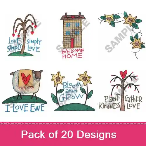 Money Back Guarantee PASTEL PRIMITIVE I Embroidery design pack by Great Notions, Embroidery Packs on EmbroideryDesigns.com