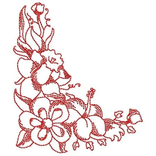 Redwork Floral Corner Embroidery Design Discount