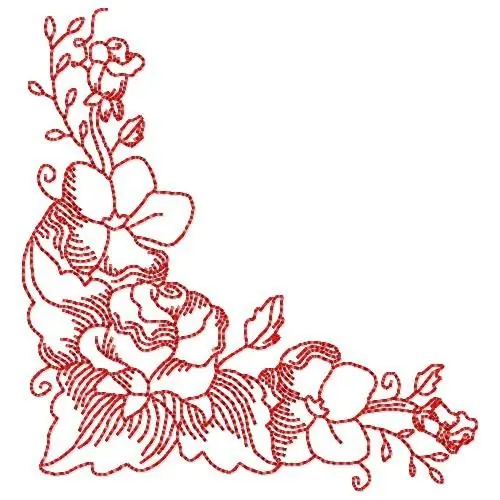 Redwork Floral Corner Embroidery Design Trending