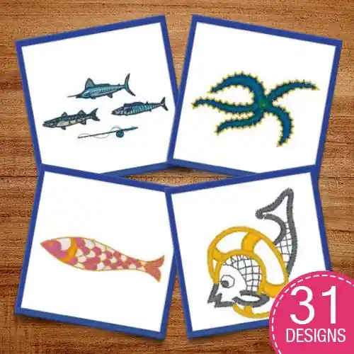 Lets Go Fishing! Embroidery design pack by Heavenly Designs, Embroidery Packs on EmbroideryDesigns.com Crafted