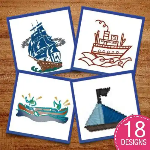 While Supplies Last Set Sail Embroidery design pack by Heavenly Designs, Embroidery Packs on EmbroideryDesigns.com