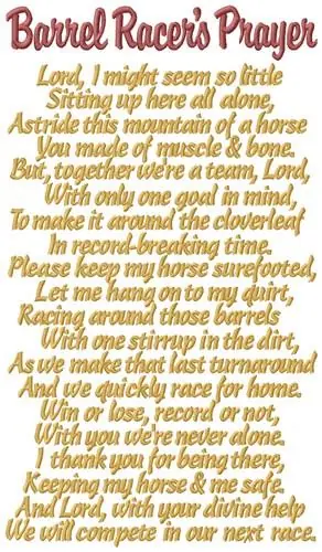 Barrel Racers Prayer Embroidery Design Price Cut