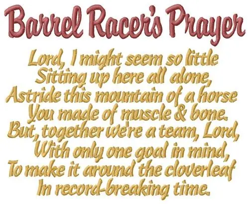 Time-Limited Barrel Race Prayer Embroidery Design