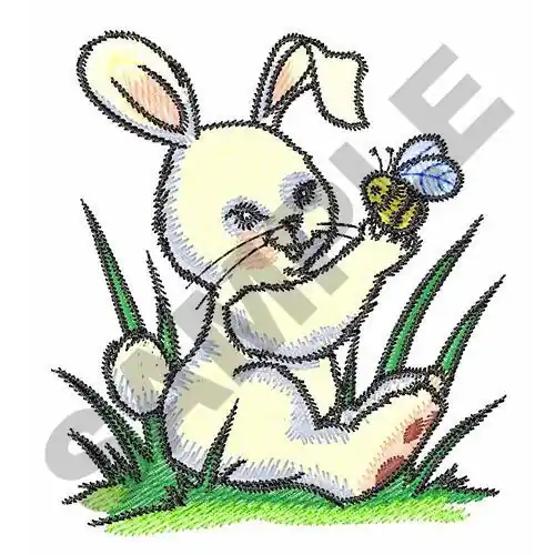BUNNY PLAYING WITH BEE Embroidery Design Price Cut