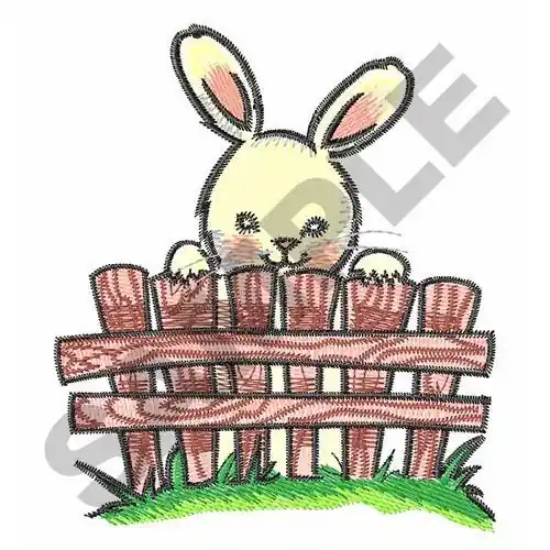 BUNNY BEHIND FENCE Embroidery Design Hot Deal