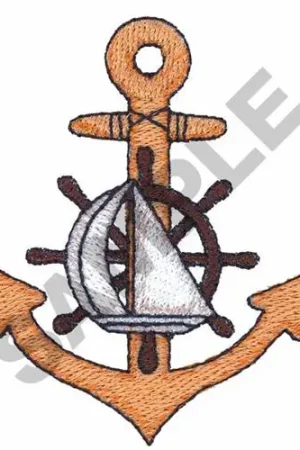ANCHOR WITH A SAILBOAT AND WHEEL Embroidery Design Direct From Factory