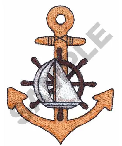 ANCHOR WITH A SAILBOAT AND WHEEL Embroidery Design Direct From Factory