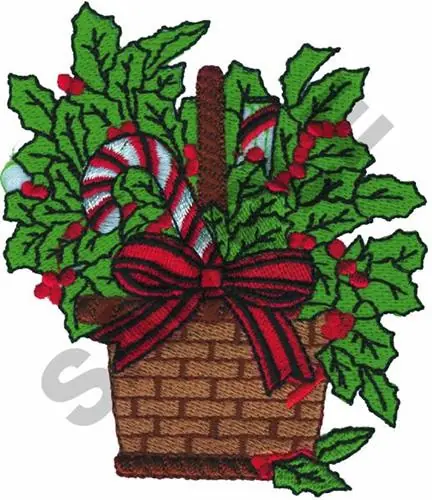 BASKET OF HOLLY Embroidery Design Crafted