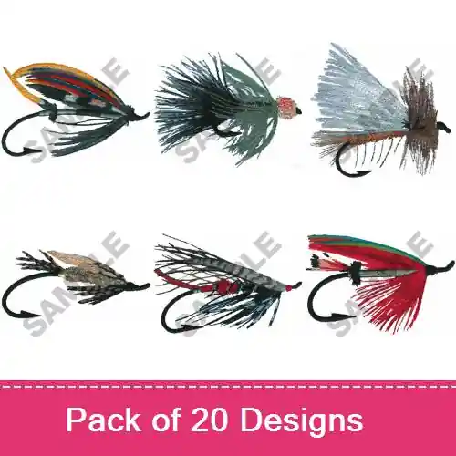 Affordable Fly Fishing 1 Embroidery design pack by Great Notions, Embroidery Packs on EmbroideryDesigns.com