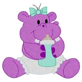 Baby Hippo Embroidery Design Same Day Shipping
